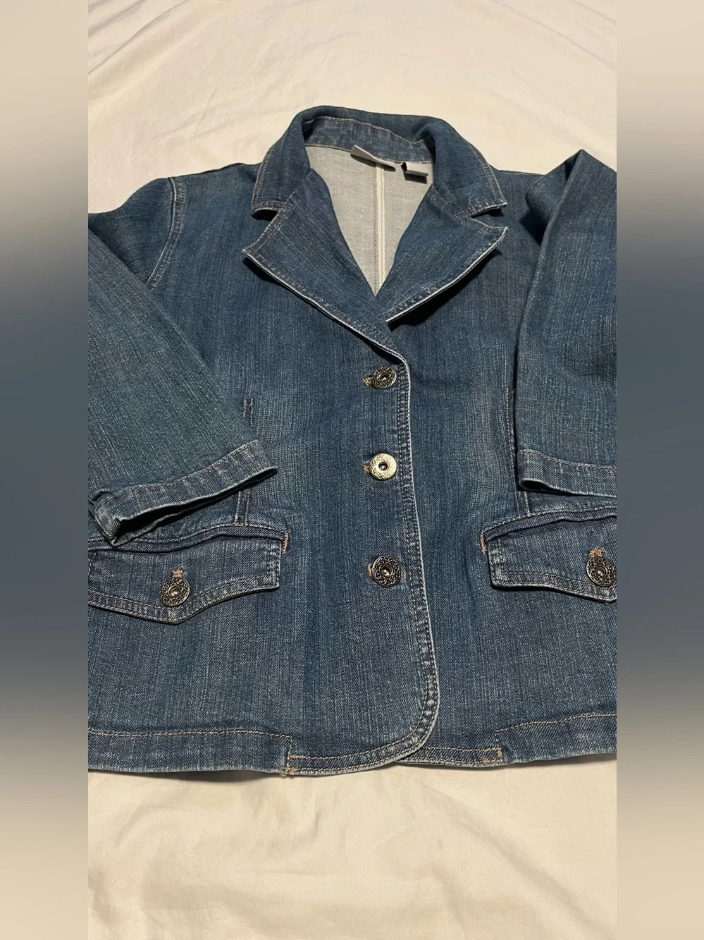 NWT Women’s CHICO”S Platinum Light Wash Blue Denim Jean Blazer Jacket Size 1- S - Picture 10 of 14